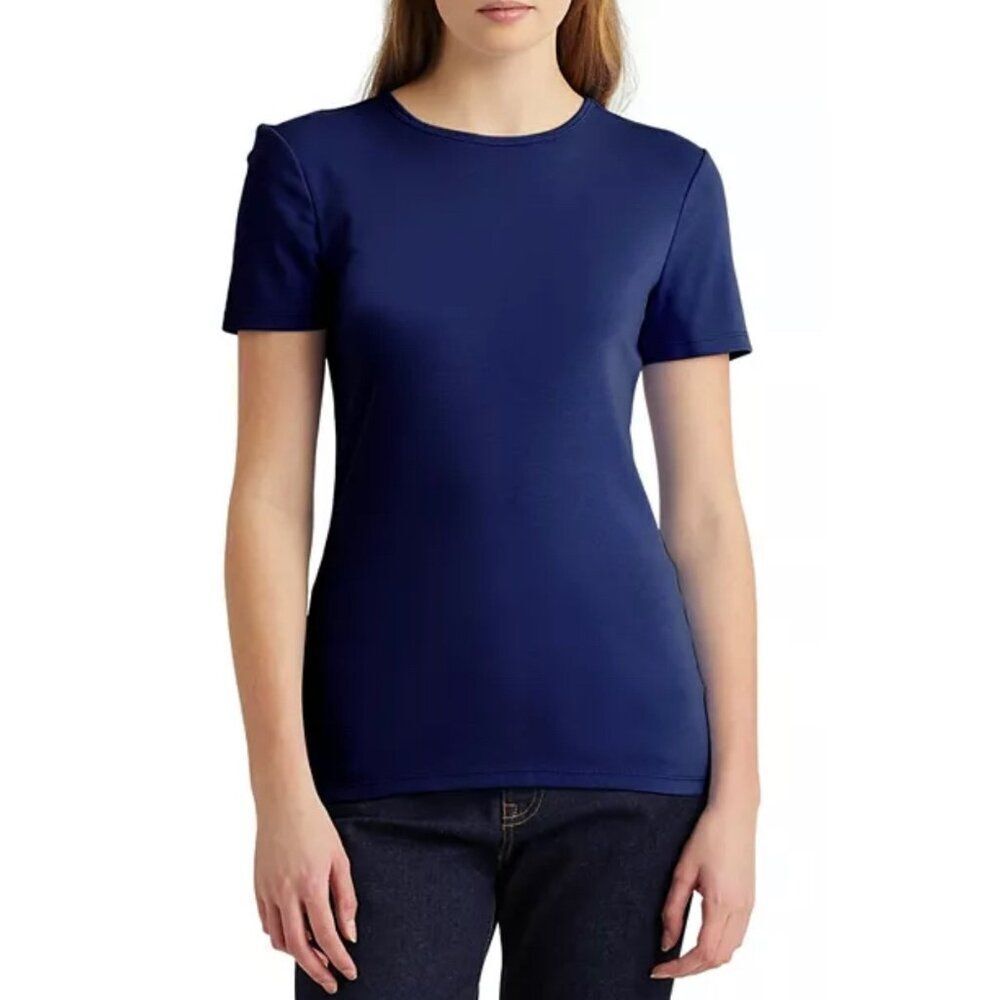 LAUREN Ralph Lauren Women Navy Short Sleeve Crew Neck T-Shirt Size L